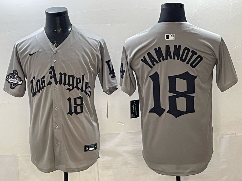 Men 2026 Los Angeles Dodgers #18 Yamamoto Grey Five generations Nike MLB Jersey style 006
